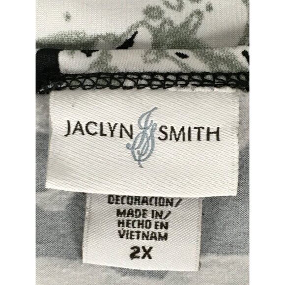 Jaclyn Smith Women Top Size 2X Black White Floral Blouse w 3D Flower on Neckline - Picture 6 of 13